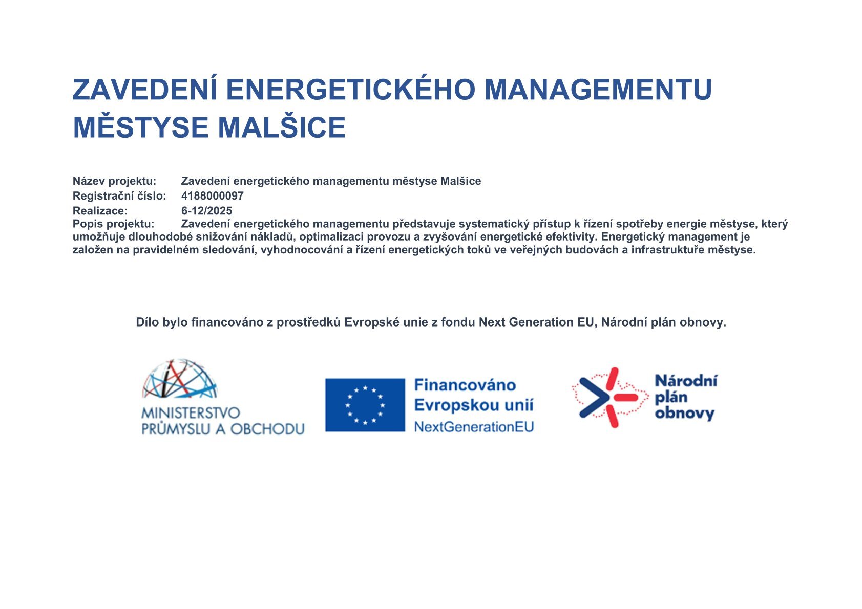 Zavedení energetického managementu městys Malšice